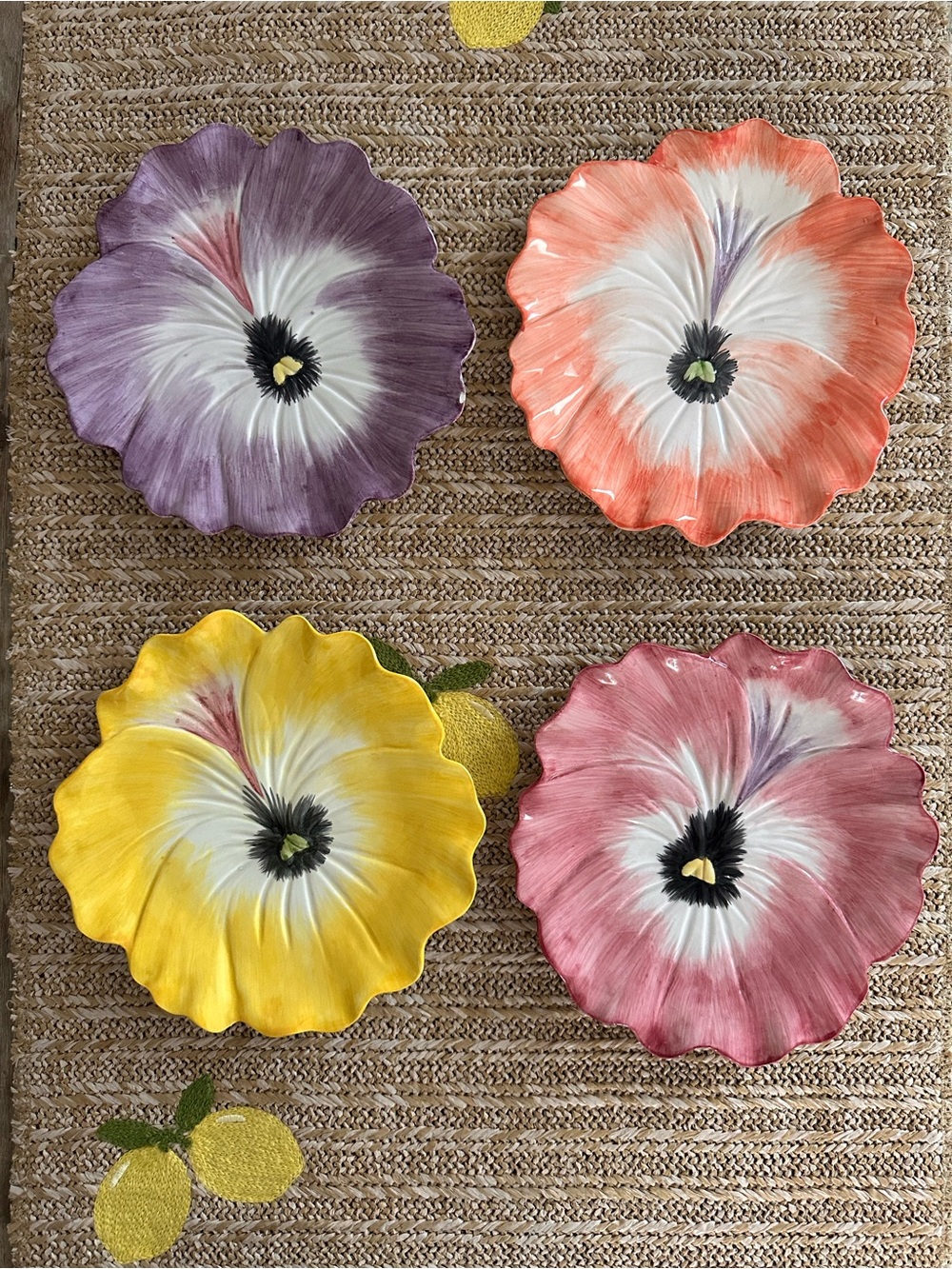 Fitz and Floyd April Flowers Salad Dessert Plates Set of 4 Scalloped Plates 6.5”